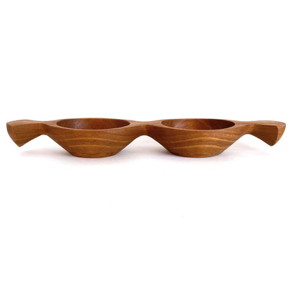 profile vintage mid century modern teak double bowl serving dish