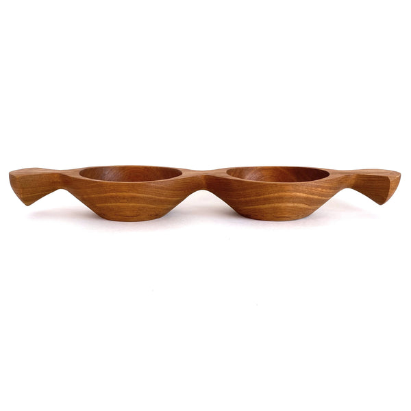 profile vintage mid century modern teak double bowl serving dish