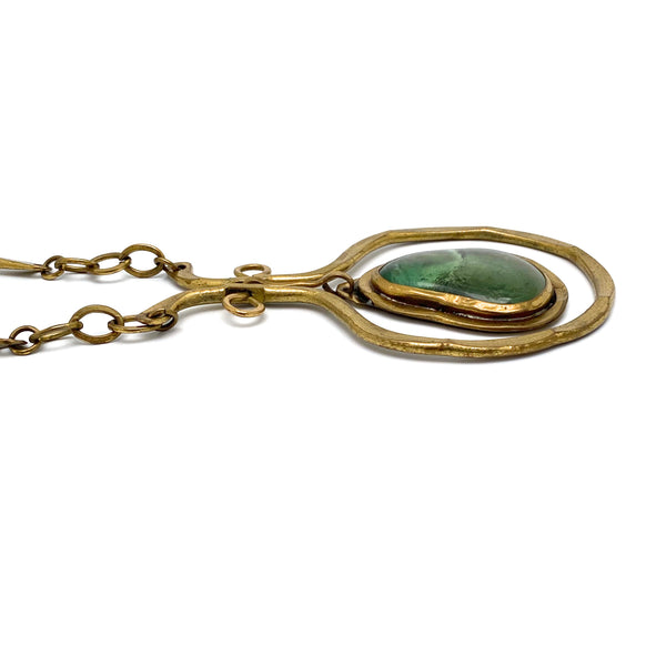profile Rafael Alfandary Canada vintage large brutalist brass classic kinetic pendant necklace clear pale green