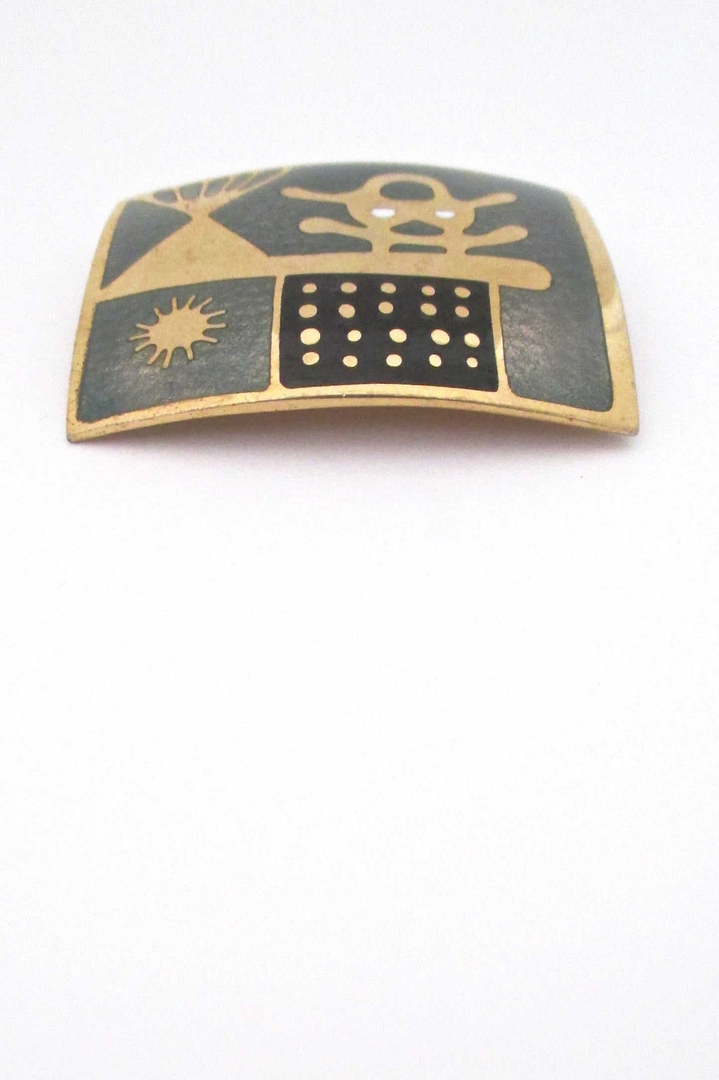 detail de Passille Sylvestre Canada vintage mid century abstract landscape enamel brooch