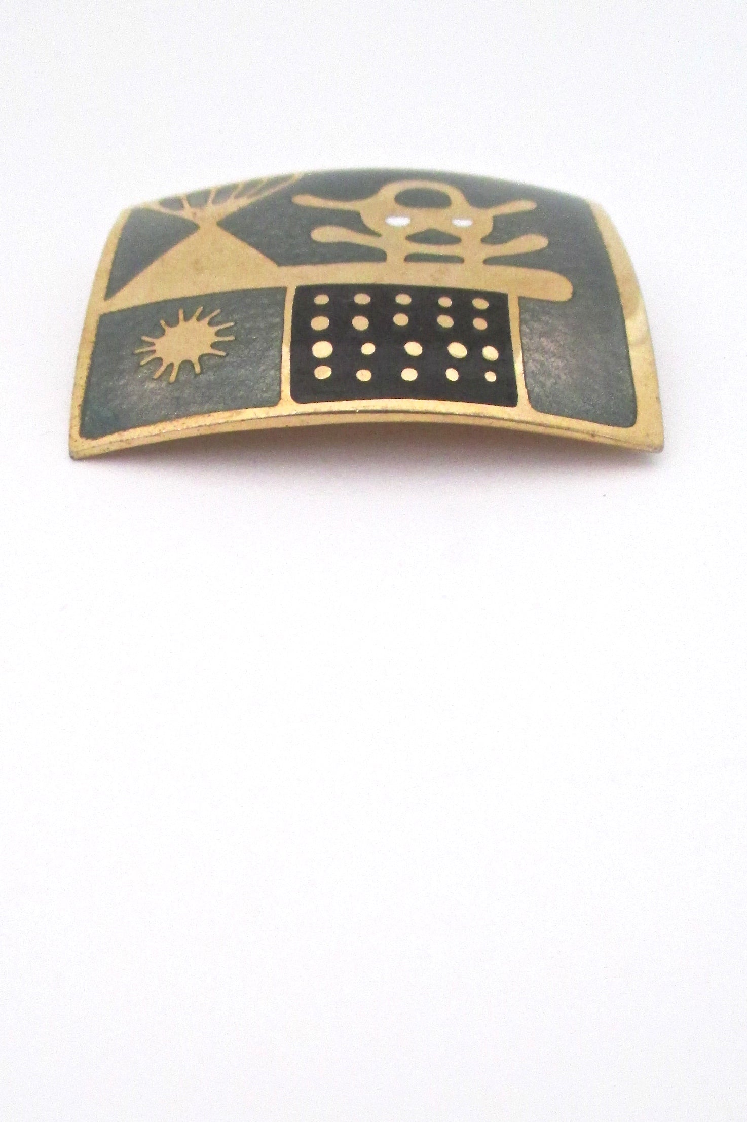 detail de Passille Sylvestre Canada vintage mid century abstract landscape enamel brooch