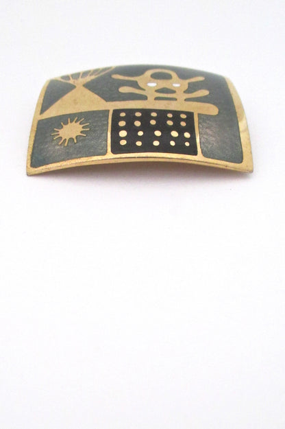 detail de Passille Sylvestre Canada vintage mid century abstract landscape enamel brooch