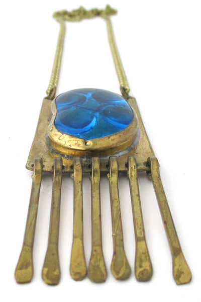Rafael Alfandary Canada vintage brass fringe necklace with rare glass stone