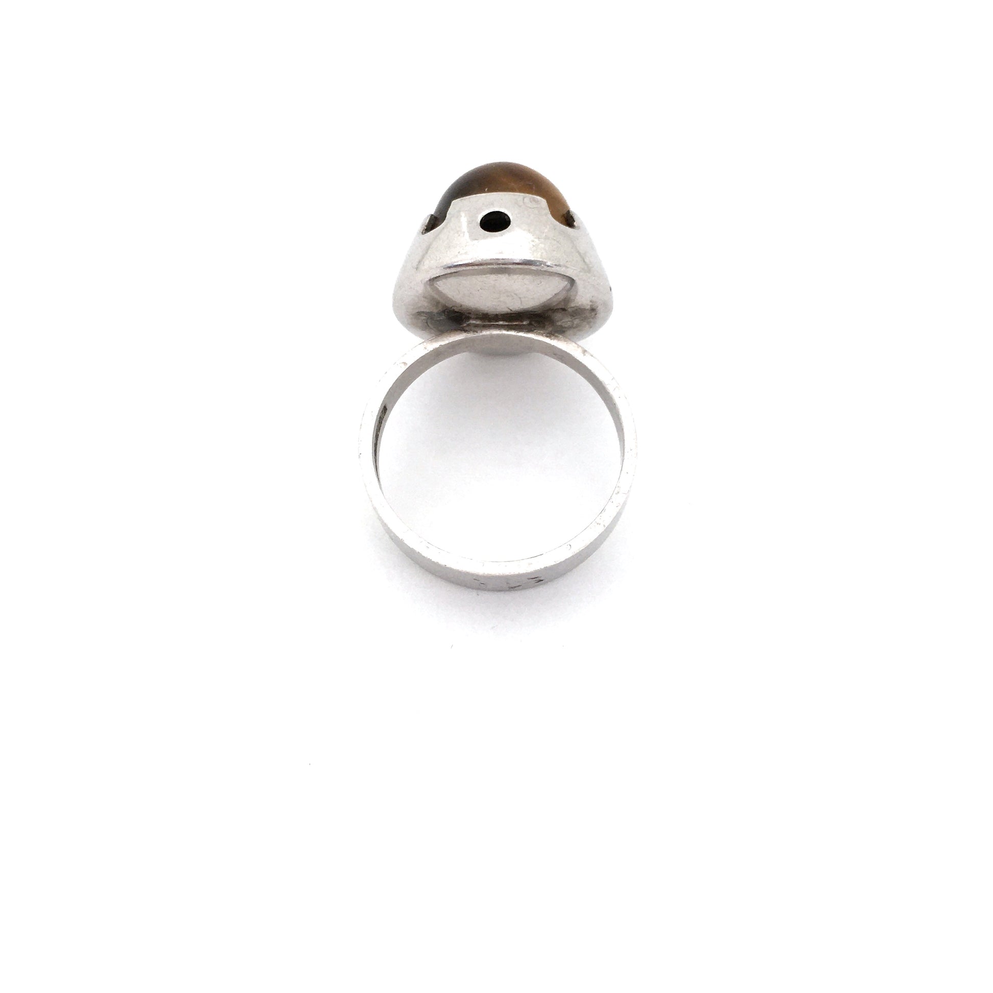 detail Martti Viikinniemi Finland large vintage silver tiger eye ring Scandinavian Modernist jewelry design