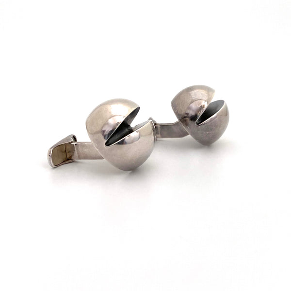 profile Hans Hansen Denmark vintage silver large dome cufflinks Scandinavian Modernist jewelry design