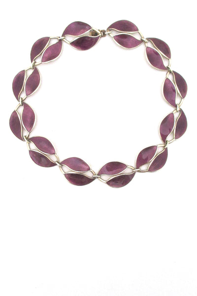 David Andersen purple enamel twin leaf necklace