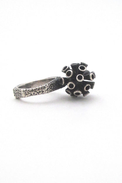 profile vintage brutalist silver organic sculptural ring mid century design