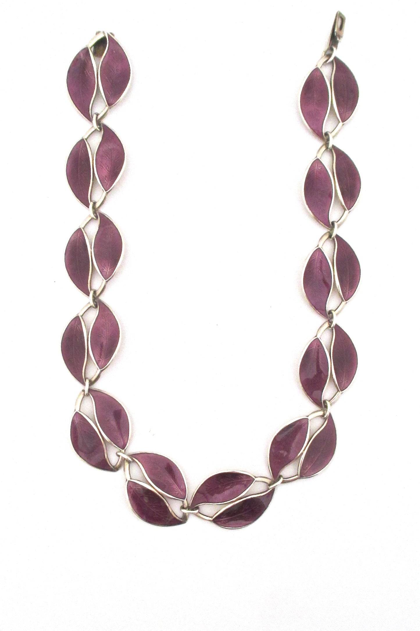 David Andersen purple enamel twin leaf necklace