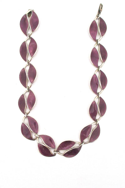 David Andersen purple enamel twin leaf necklace