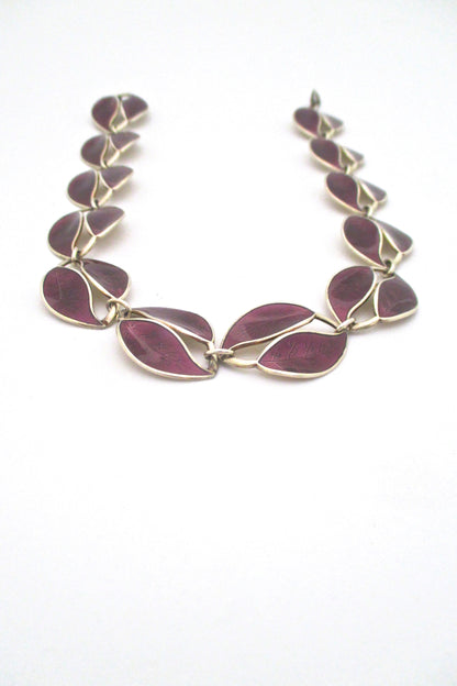 David Andersen Norway vintage silver and enamel twin leaf necklace by Willy Winnaess