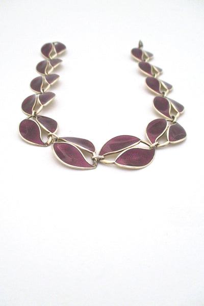 David Andersen Norway vintage silver and enamel twin leaf necklace by Willy Winnaess