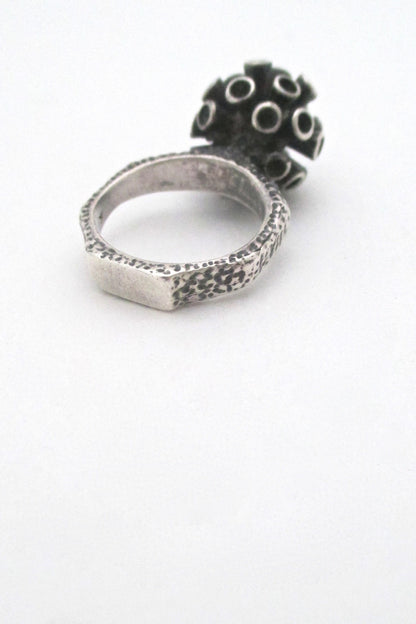 detail vintage brutalist silver organic sculptural ring mid century design