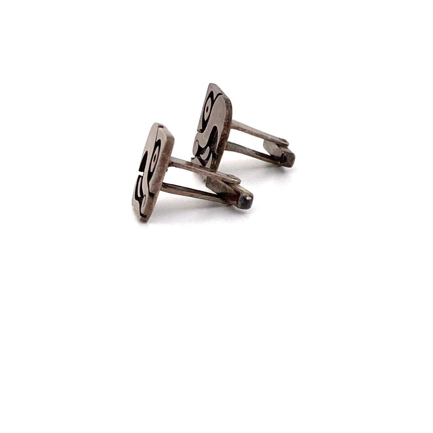 profile Antonio Pineda Mexico vintage silver cufflinks parrots Modernist jewelry design
