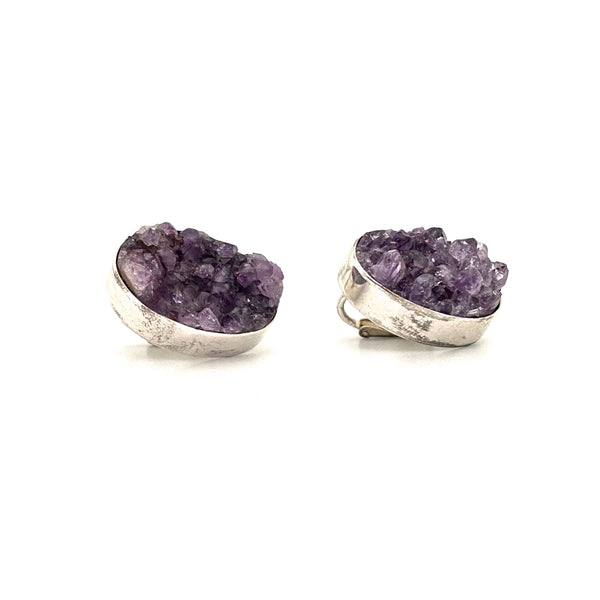 profile vintage silver and amethyst druzy earrings