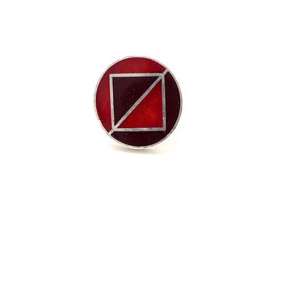 Walter Schluep red enamel geometric ring ~ 2 colour