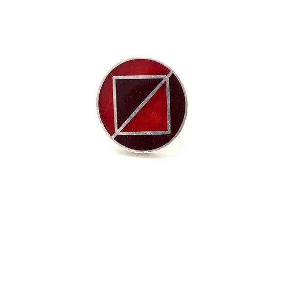 Walter Schluep red enamel geometric ring ~ 2 colour