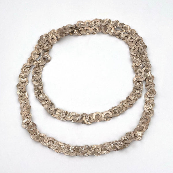 textured silver long chain necklace