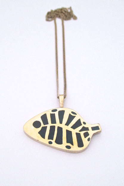 Bernard Chaudron bronze blue fish pendant necklace