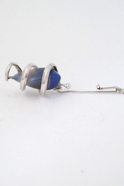 Anna Greta Eker Norway Design vintage modernist silver and banded agate pendant necklace