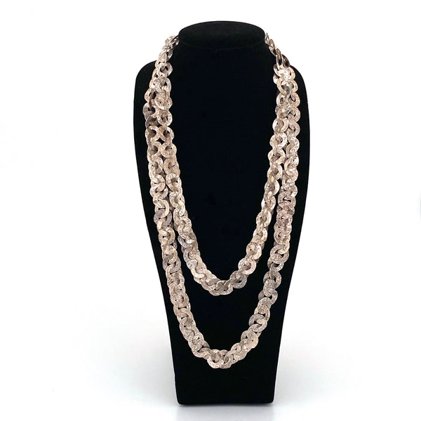 textured silver long chain necklace