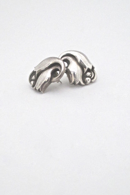 detail Georg Jensen Denmark vintage silver Tulip earrings 100A for pierced ears