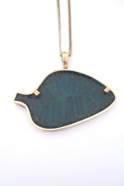 Bernard Chaudron bronze blue fish pendant necklace