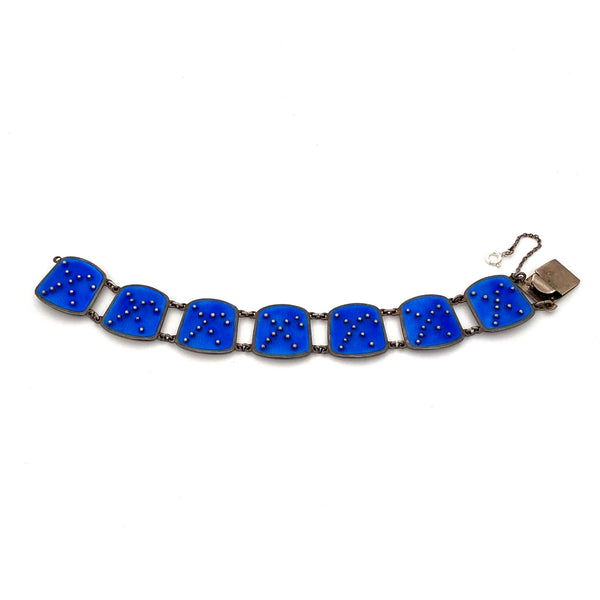 Knut Andreas Rasmussen curving silver enamel bracelet ~ blue