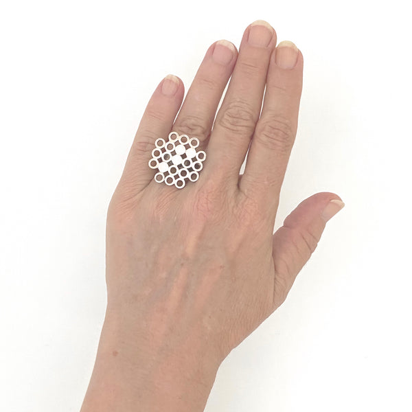 scale aarikka Finland vintage silver large ring 1964 Scandinavian Modernist jewelry design