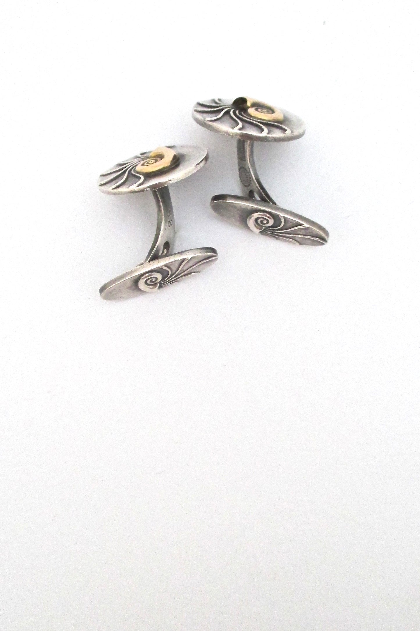 profile Georg Jensen Denmark vintage silver gold Nautilus cufflinks 52 by Henry Pilstrup