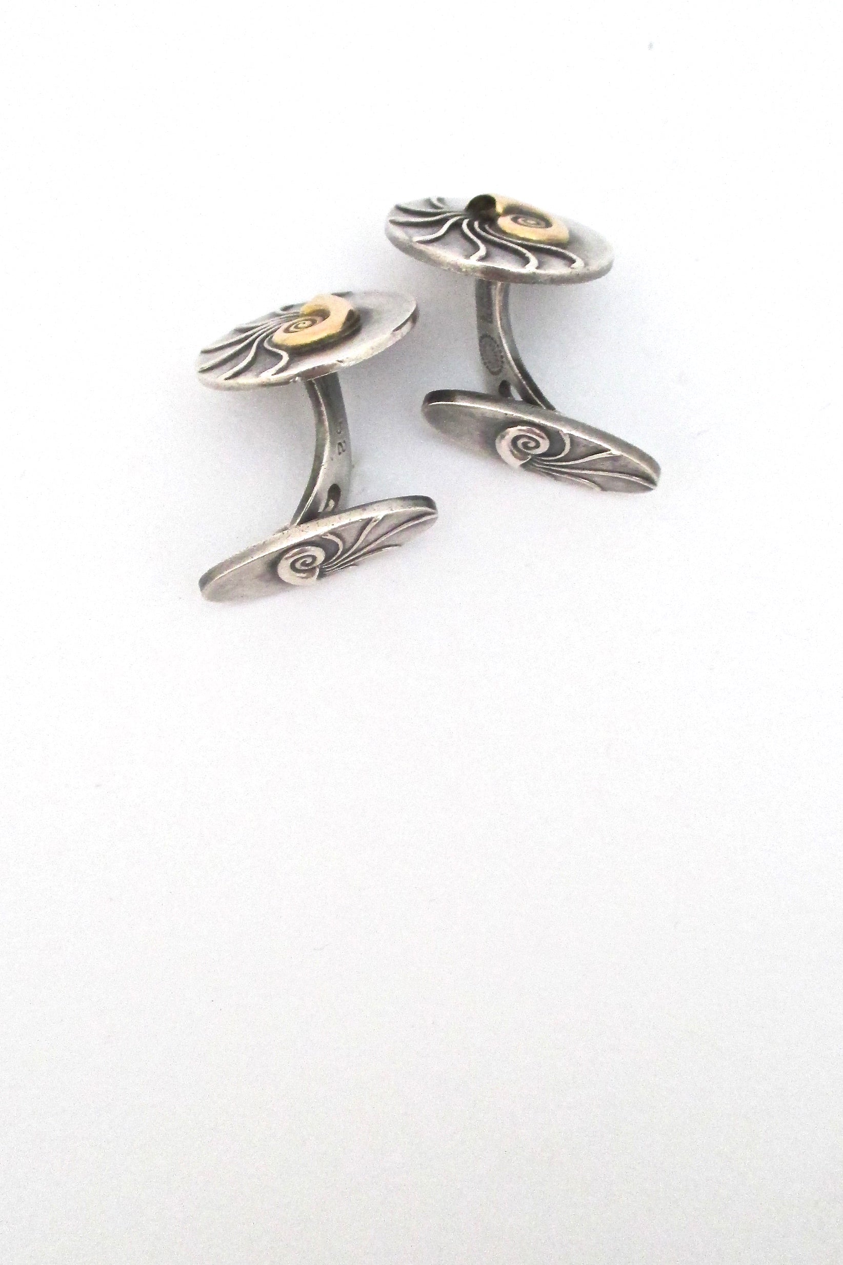 profile Georg Jensen Denmark vintage silver gold Nautilus cufflinks 52 by Henry Pilstrup