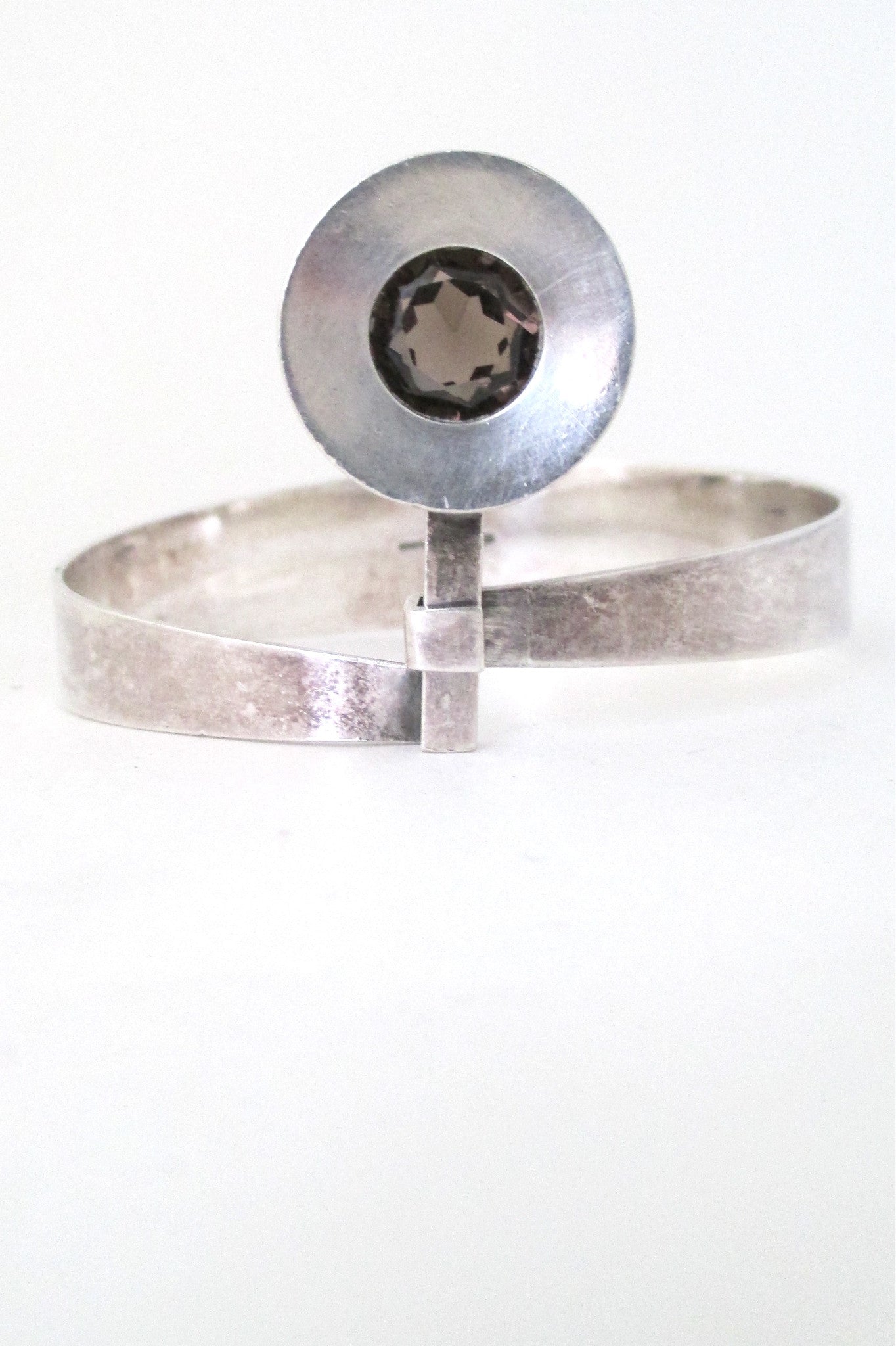 Elis Kauppi for Kupittaan Kulta Finland vintage Scandinavian Modernist silver & smoky quartz bracelet