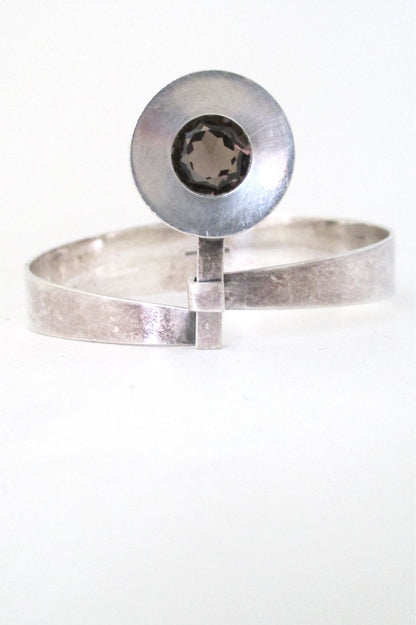 Elis Kauppi for Kupittaan Kulta Finland vintage Scandinavian Modernist silver & smoky quartz bracelet