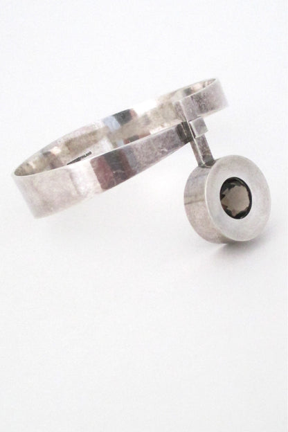 Elis Kauppi for Kupittaan Kulta Finland Modernist silver & smoky quartz bracelet at Samantha Howard Vintage