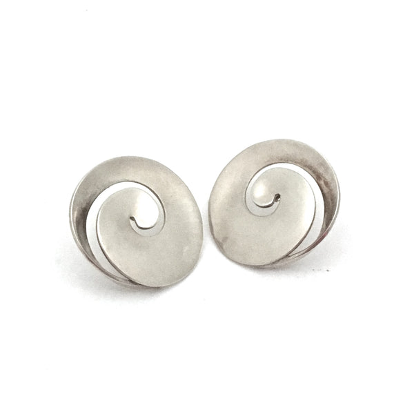 profile Georg Jensen Denmark vintage silver swirl earrings 371B by Vivianna Torun large Scandinavian Modern design