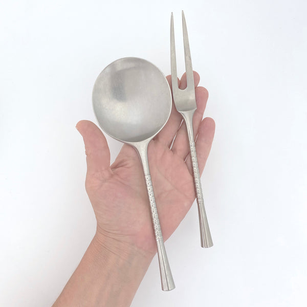 scale Dansk Finland vintage Jette serving spoon fork set stainless steel Jens Quistgaard mid century modern Scandinavian design