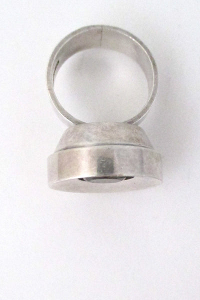 Elis Kauppi for Kupittaan Kulta Finland Modernist silver & smoky quartz ring at Samantha Howard Vintage