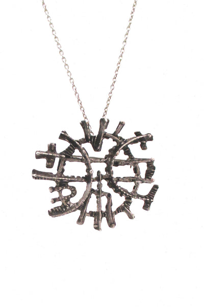 detail Studio Else Paul Norway vintage brutalist silver large pendant necklace brooch