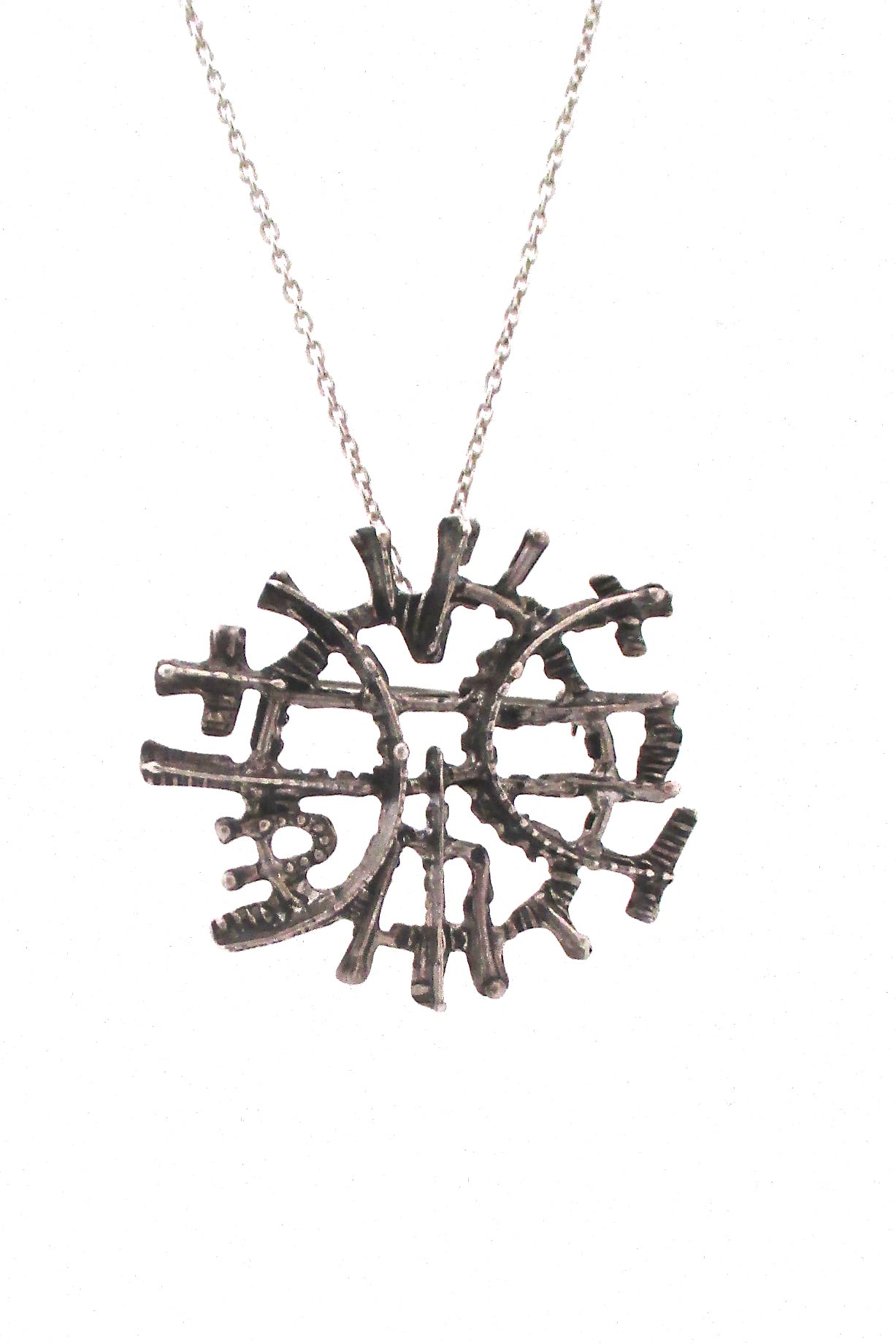 detail Studio Else Paul Norway vintage brutalist silver large pendant necklace brooch