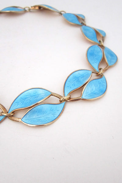 David-Andersen Norway vintage sterling enamel leaf necklace by Willy Winnaess