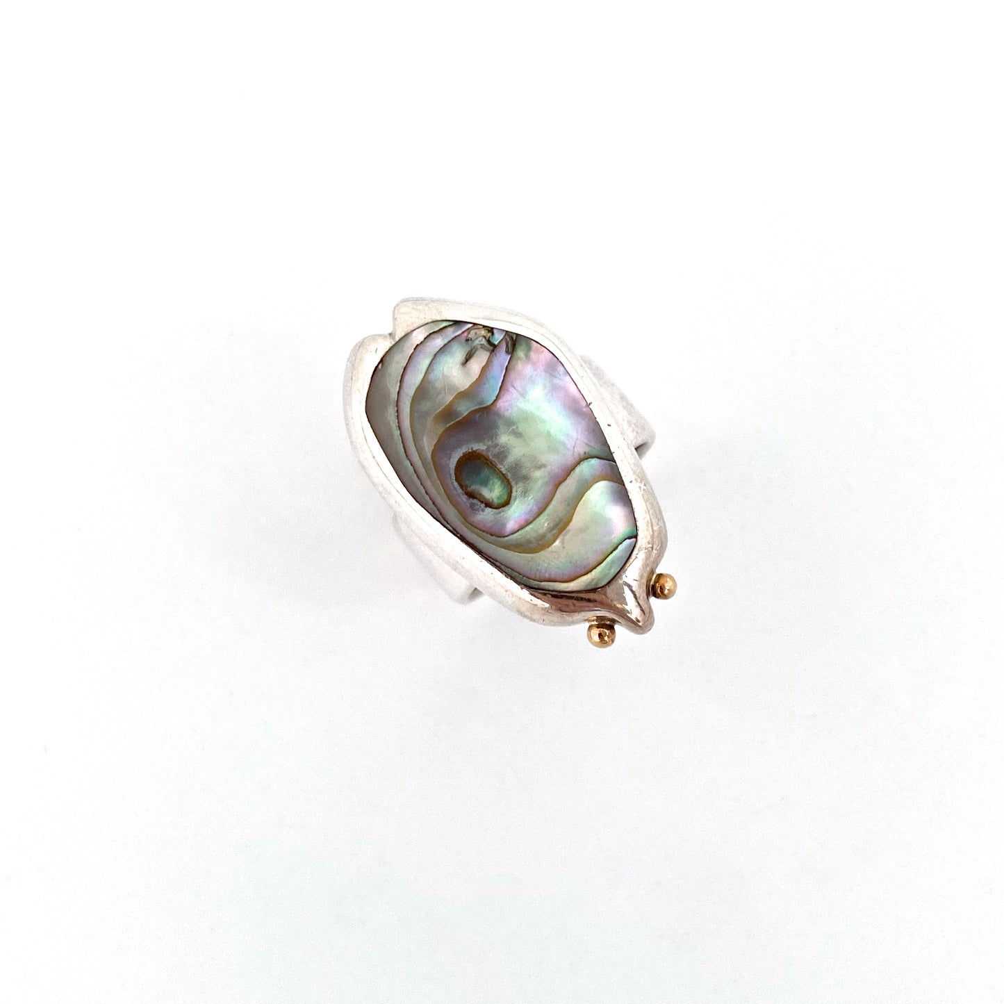 Walter Schluep large silver & abalone beetle ring ~ gold eyes