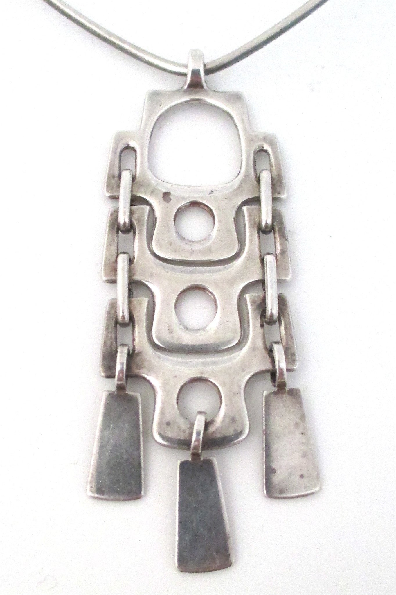 David-Andersen Norway vintage silver Scandinavian Modernist long kinetic pendant and neck ring necklace