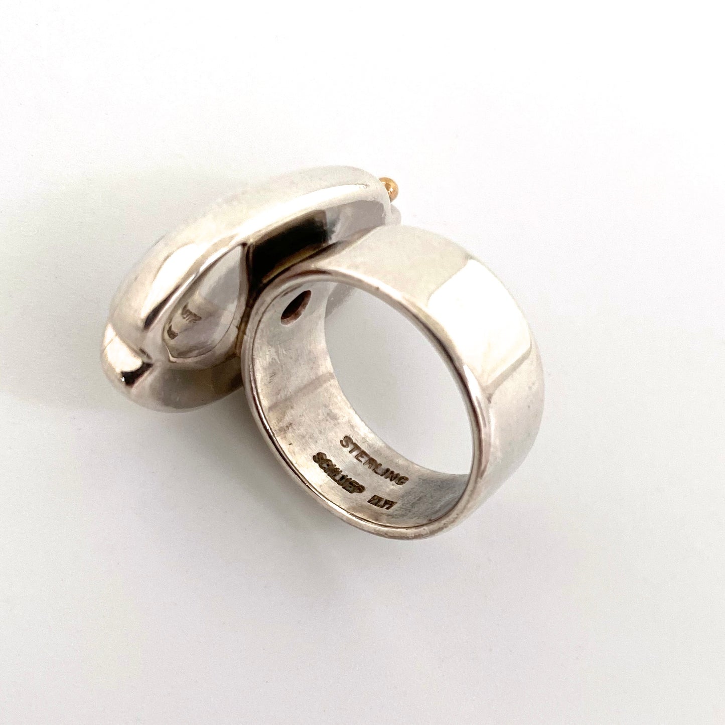 Walter Schluep large silver & abalone beetle ring ~ gold eyes