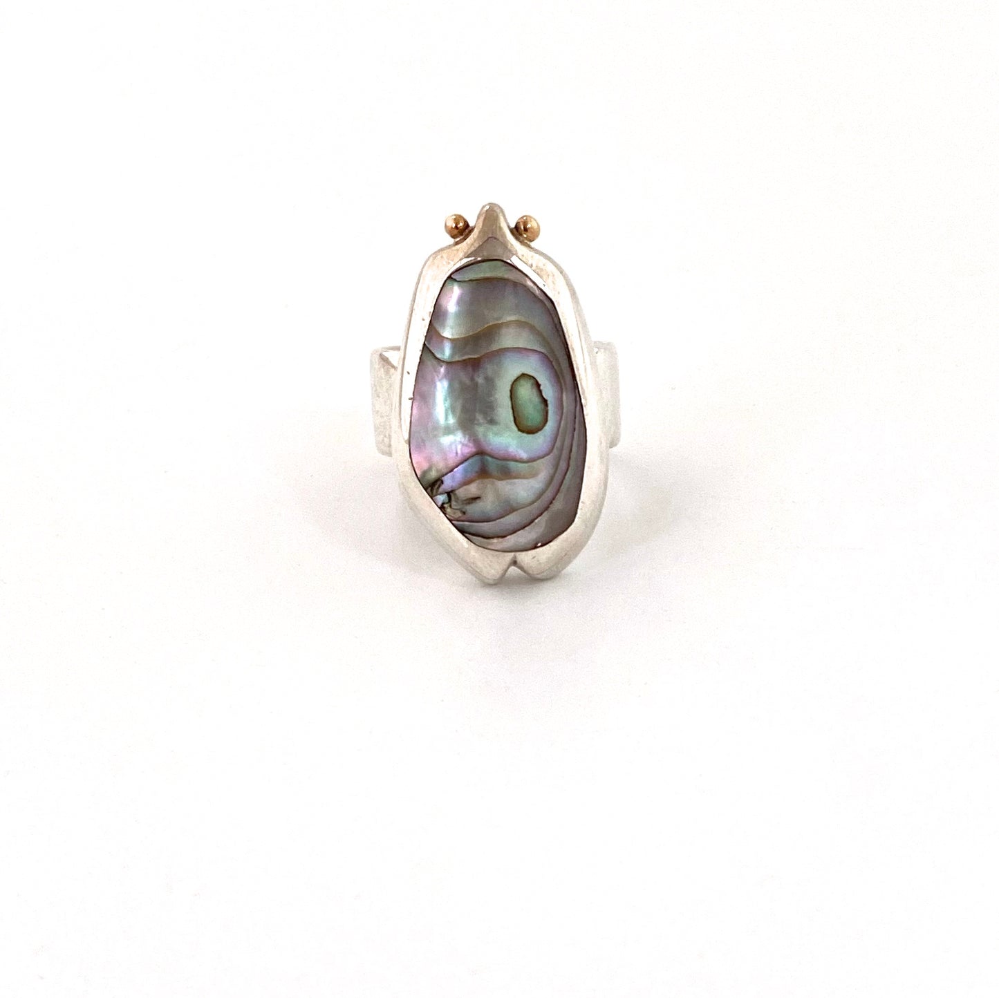 Walter Schluep large silver & abalone beetle ring ~ gold eyes