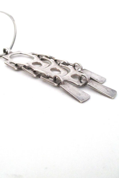 David-Andersen Norway vintage silver Scandinavian Modernist long kinetic pendant and neck ring necklace