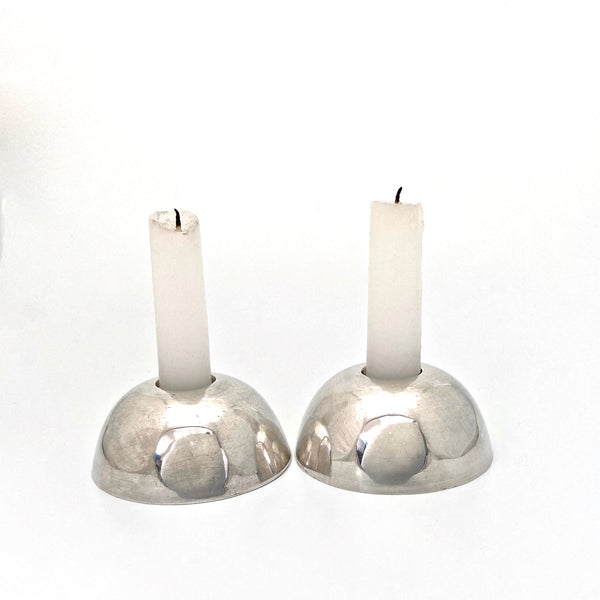 pair sterling silver Modernist candle holders ~ Mexico