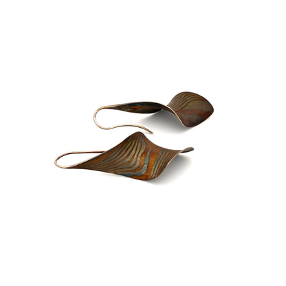 profile Stephen LeBlance USA mokume gane sterling silver 18k gold drop earrings