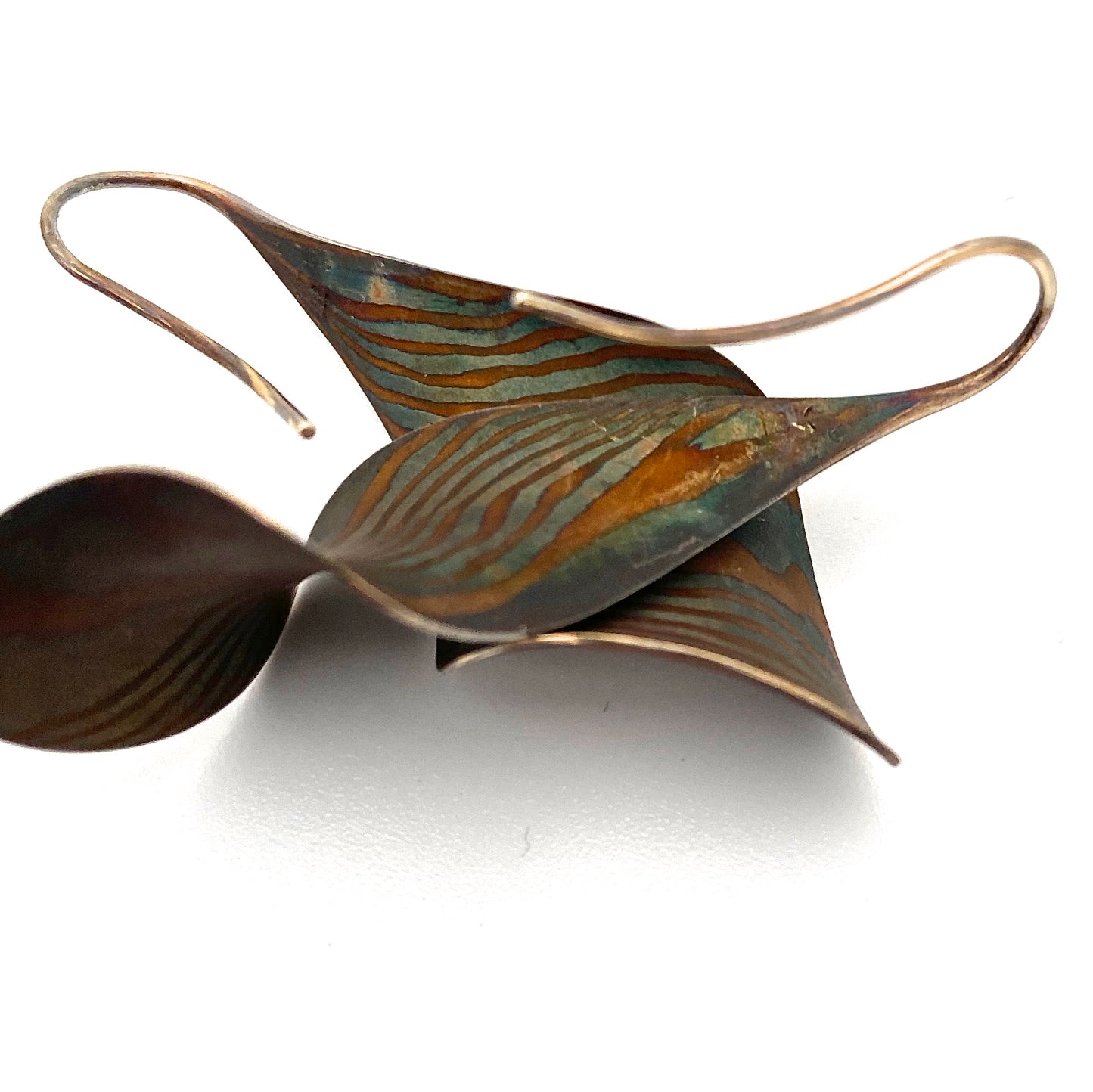mokume gane silver & 18k gold spiral drop earrings ~ Stephen LeBlanc