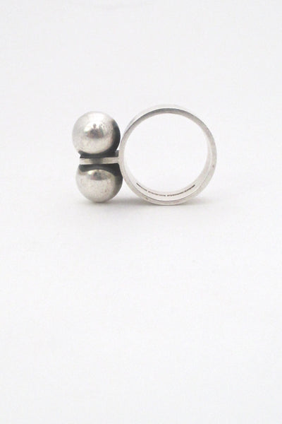 profile Elis Kauppi for Kupittaan Kulta Finland vintage Nordic Modern 2 spheres ring