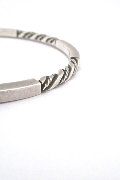 detail Georg Jensen Denmark vintage twisted silver bangle bracelet 17C design by Georg Jensen