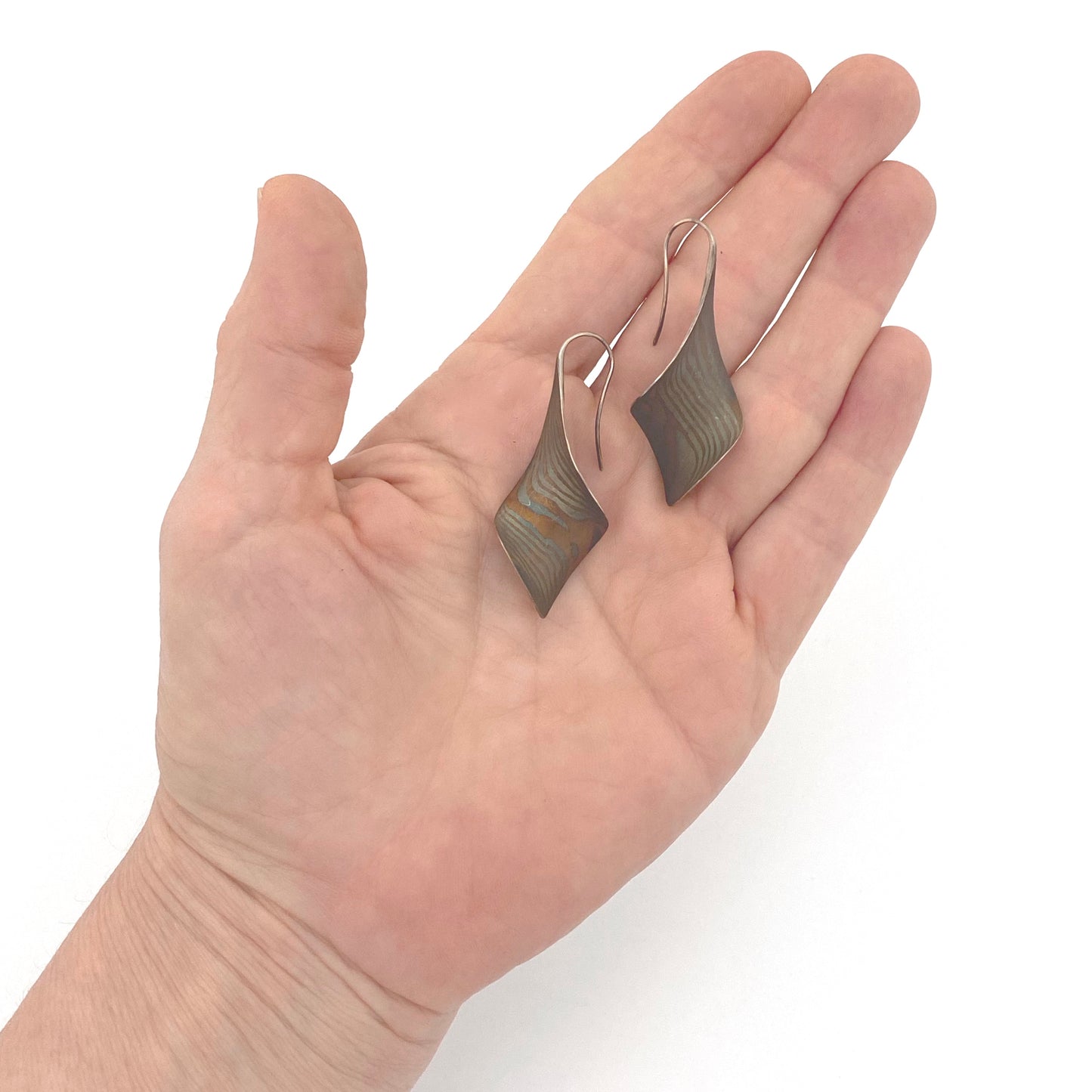 mokume gane silver & 18k gold spiral drop earrings ~ Stephen LeBlanc